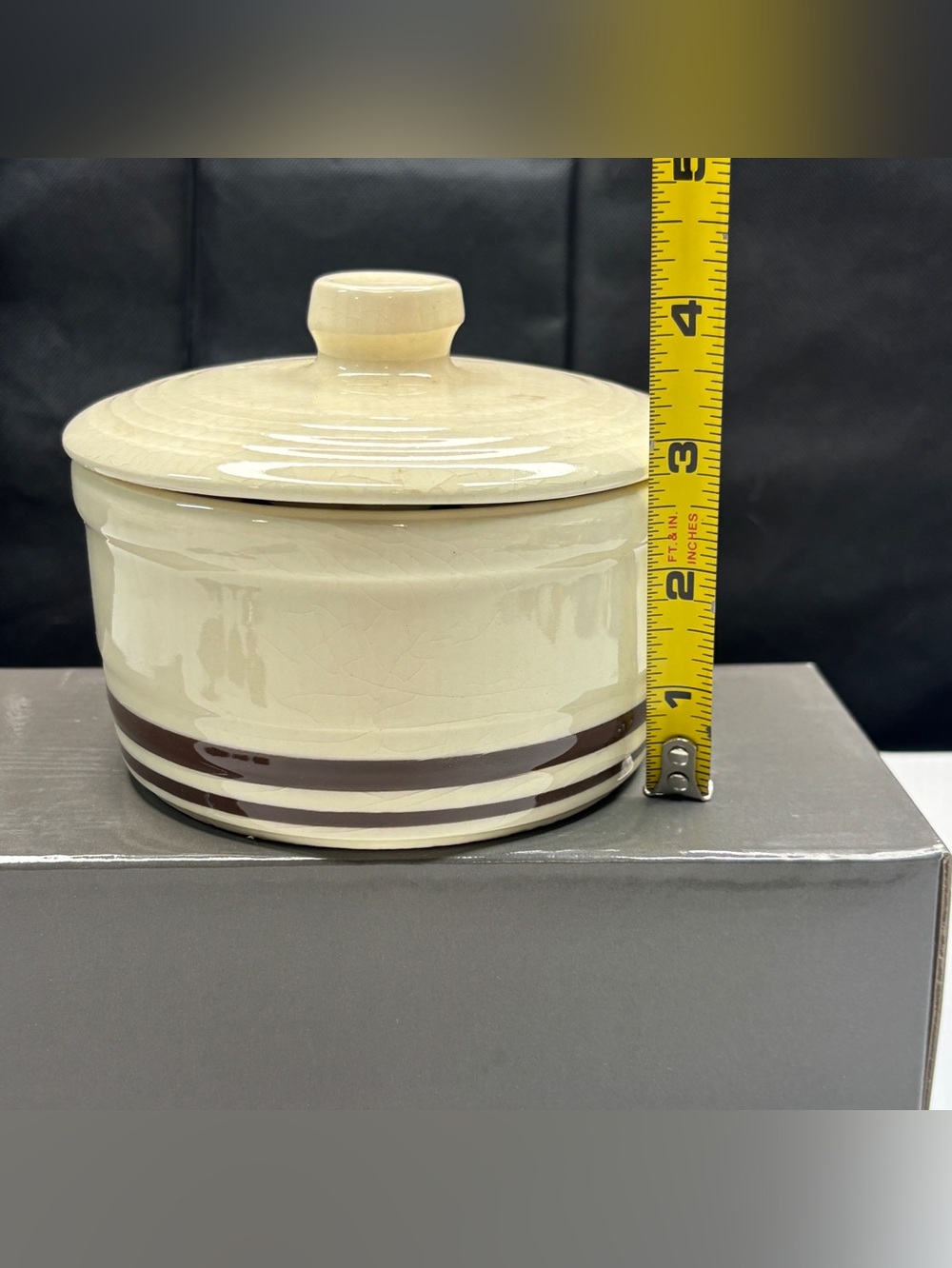 McCoy Brown Stiped Covered Dish  Ceramic USA Pottery Margarine Butter Vtg Granny - Picture 14 of 15